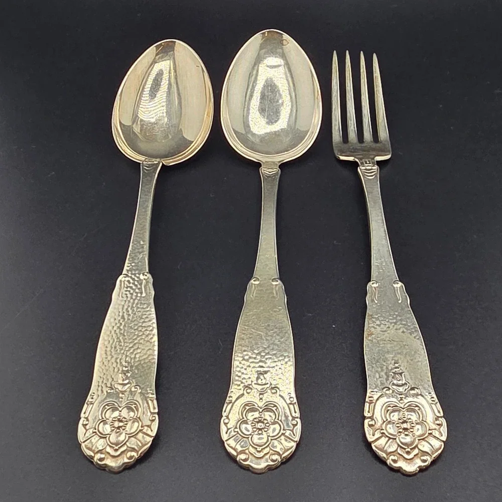Antique A. Frisch 830S Silver Flatware Set 3pc Floral Monogrammed 1926